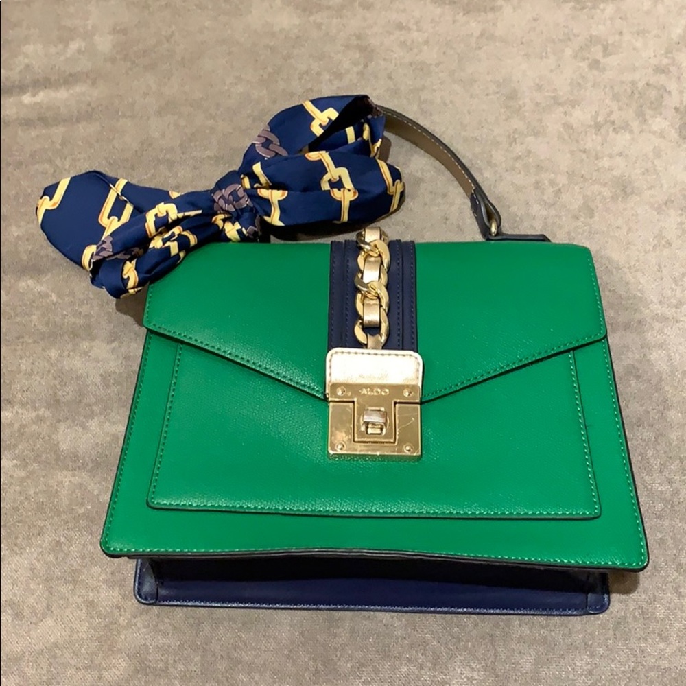 Aldo - Green & Navy Crossbody bag W/ Gold Accents